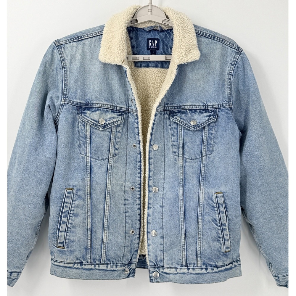 GAP Denim Trucker Jacket Sherpa Lined Mens sz M 90s grunge broken in western